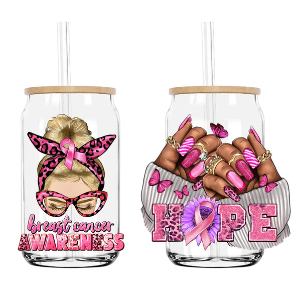 Breast Cancer UV DTF Transfers Stickers Decals For Libbey Cold Cups Mugs Tumbler Waterproof DIY Craft