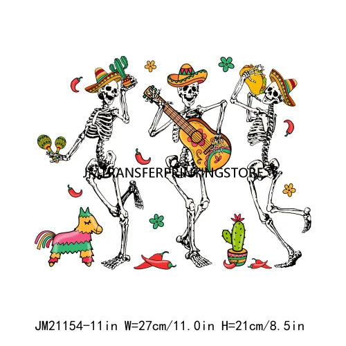 Cinco De Mayo Sugar Skull Let's Fiesta Designs Taco Tuesday Squad Mexican Party Tis The Season DTF Transfer Stickers For Clothes