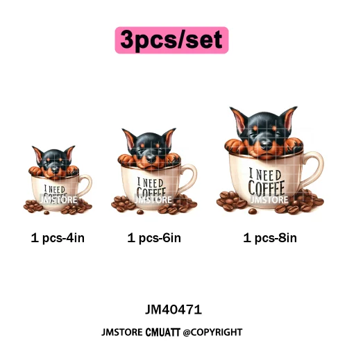 Funny Cartoon Pet Puppy Small Sleeping Cozy Coffee Dogs Lover Iron on DTF Washable Transfers Sticker Ready to Press for Clothing
