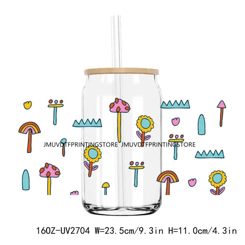 Colorful Wild Floral Flowers 16OZ UV DTF Cup Wrap Transfers Stickers Custom Labels DIY Waterproof Logo For Libbey Glass Can