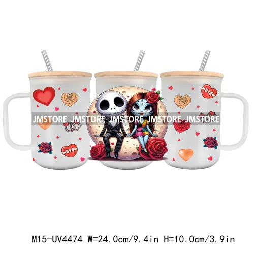 Horror Valentine Cartoon Couple UV DTF Sticker For 15OZ Mug Libbey Glass Cup Can Wrap Transfer Stickers Custom Labels DIY Logo