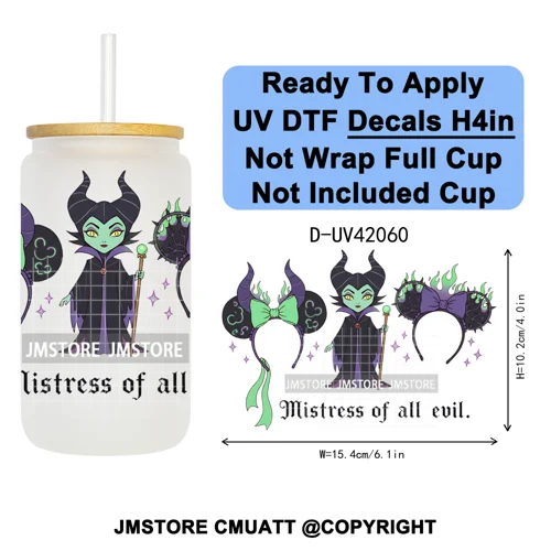 Spooky Halloween Mouse Ears Cartoon Character UV DTF Transfer Sticker Decals Ready To Apply Waterproof For 16OZ Libbey Glass Can