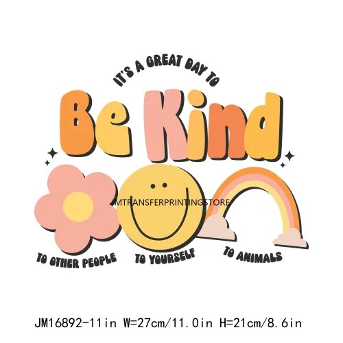 Colorful Be Kind Good day Happiest Reading DTF Printing Designs Positive Thinking Quotes Iron On Transfer Decals For Clothing