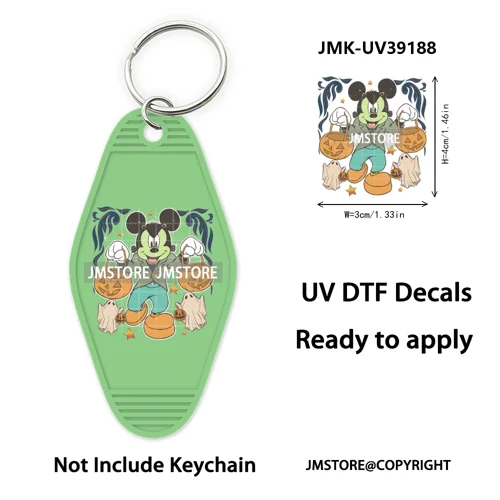 Spooky Halloween Cartoon Character Couple UV DTF Motel Keychain Wrap Ready To Apply Waterproof High Quality Hotel Keychain Decal