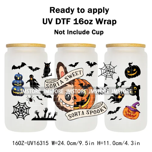 Laboo Horror Movie Characters Halloween 16OZ UV DTF Cup Wraps Ready To Apply Waterproof Transfer Stickers For Libbey Glass Can