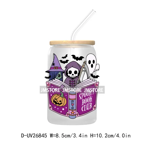 Spooky Halloween Book Club 16OZ UV DTF Cup Wrap Transfer Stickers Custom Labels Waterproof Logo For Libbey Glass Can Fall Season