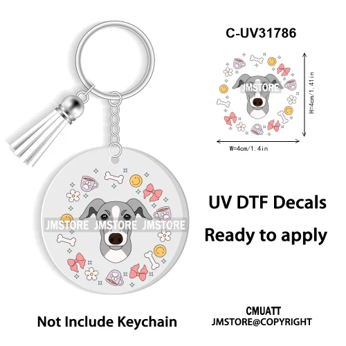 Dog Pet Mom Flower Bow Frame High Quality WaterProof Ready To Apply UV DTF Stickers For Round Circle Acrylic Keychain Keyring