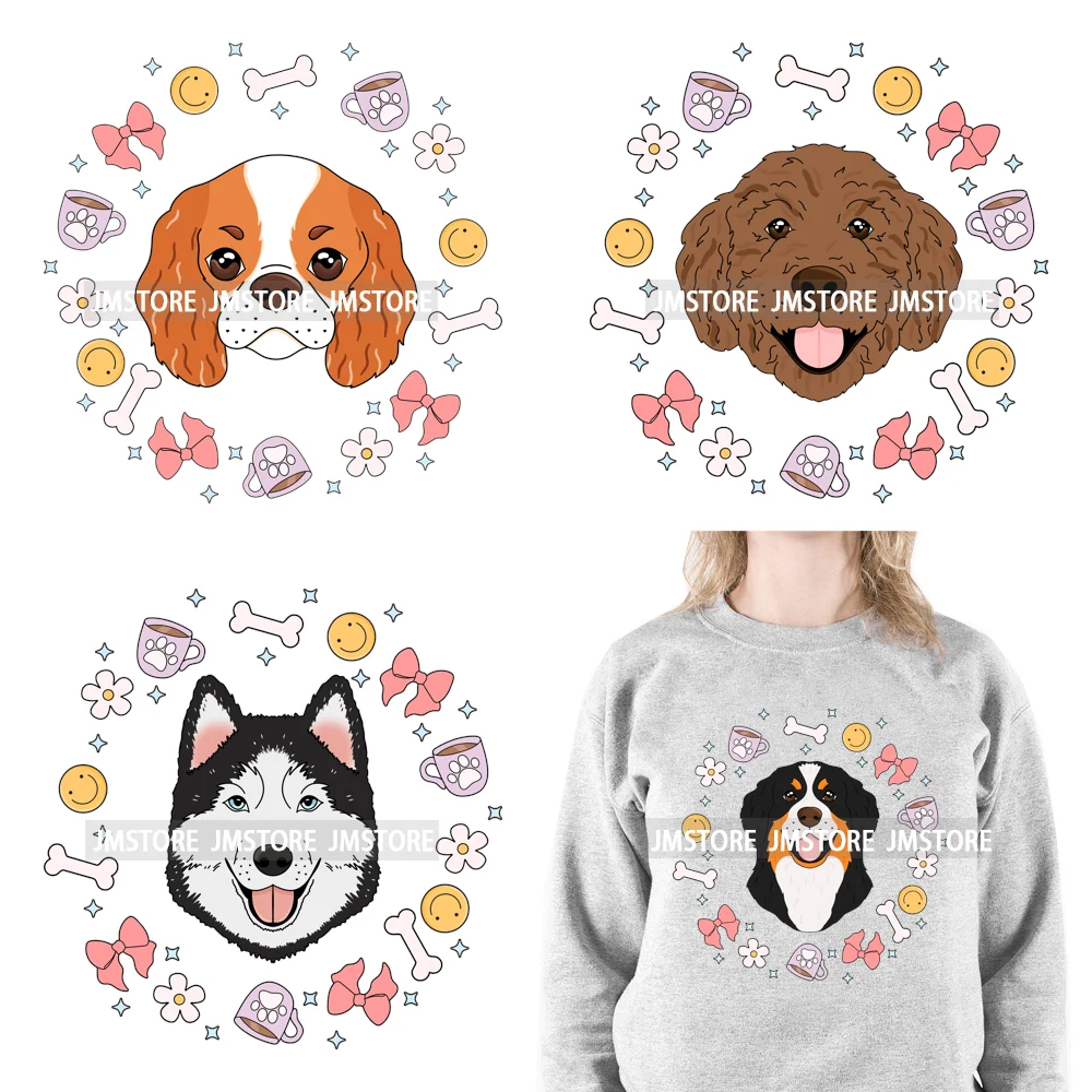 Funny Love Animal Puppy Pet Dogs Cocoa Flower Coquette Design Iron On DTF Transfers Stickers Ready To Press For Sweatshirts Bags