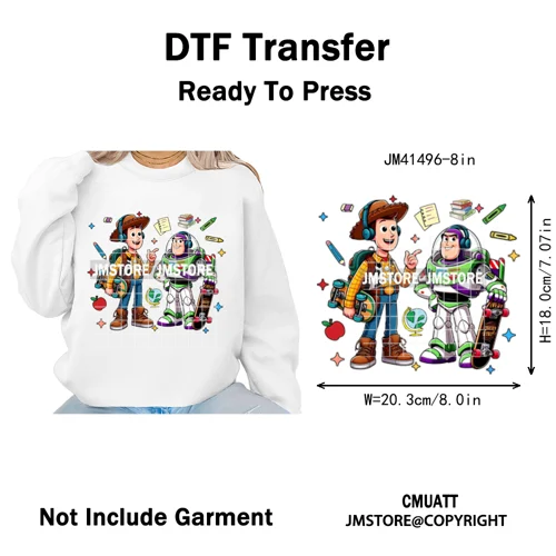 Cartoon Movie Friends Princess Back to School Teacher Learn Iron on DTF Washable Transfer Sticker Ready to Press for Kid Hoodies