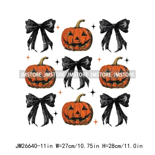 Fashion Halloween Pumpkin Coquette Bow Spooky Vibes Washable Printing DTF Iron On Heat Press Transfer Stickers For Clothing Bags