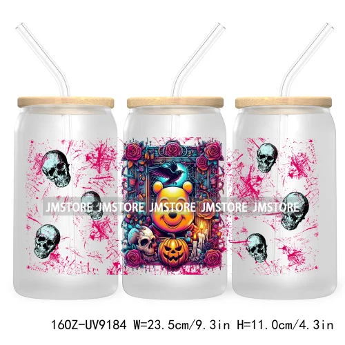 Cartoon Halloween Witch Skull Pumpkins UV DTF Sticker For 16OZ Libbey Glass Cup Can Wrap Transfer Stickers Custom Label DIY Logo