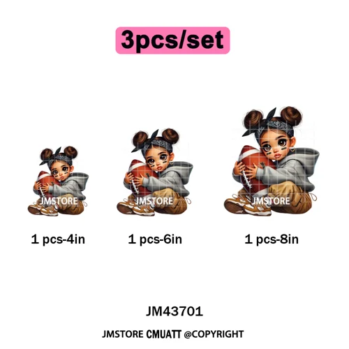 Cute Sporty Fans Chicana Mexican Girls Kids Football Season Iron on Washable DTF Transfers Stickers Ready to Press for Clothing