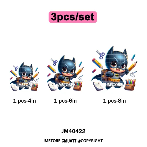 Cartoon Character Back To School Book Teacher School Friends Iron on DTF Washable Transfers Stickers Ready to Press for Textile