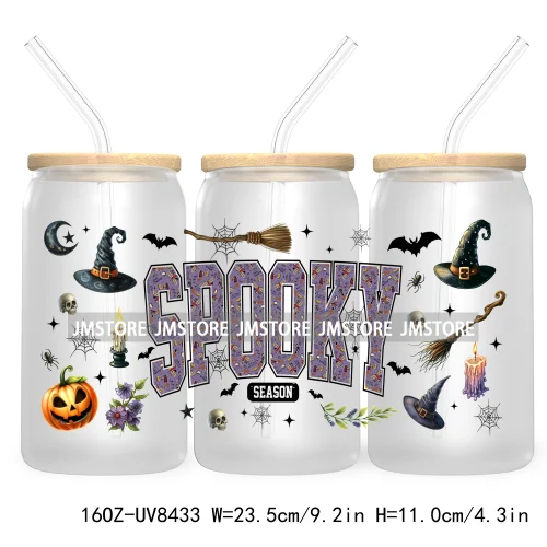 Cartoon Halloween Horror Friends UV DTF Sticker For 16OZ Libbey Glass Cup Can Wrap Transfer Stickers Custom Label DIY Logo Skull