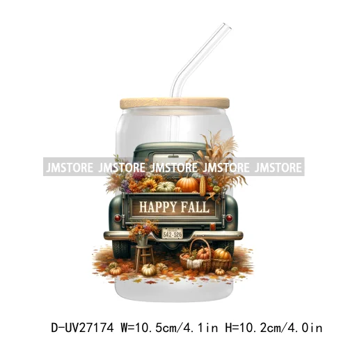 Happy Fall Autumn Pumpkins Season UV DTF Transfer Stickers Decals For Libbey Cold Cups Mugs Tumbler Waterproof Labels Boho Ghost