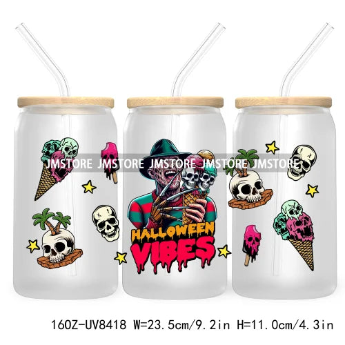 Killer Summer Vibes UV DTF Sticker For 16OZ Libbey Glass Cup Can Wrap Transfer Stickers Custom Labels DIY Logo Horror Halloween