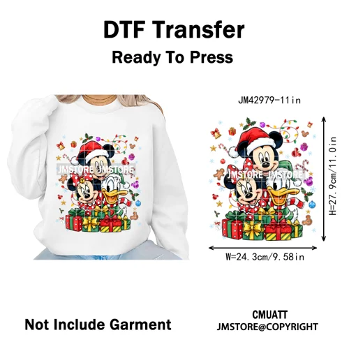 Very Merry Christmas Party Cartoon Princess Kids Friends Winter Gifts Iron on DTF Transfers Stickers Ready to Press for Textiles