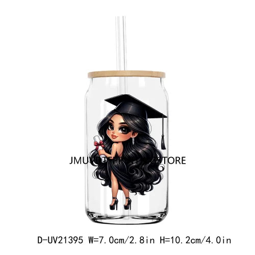 Chibi Latina Graduation Diploma UV DTF Transfer Stickers Decals For Libbey Cold Cups Mug Tumbler Waterproof DIY Logo Senior 2024