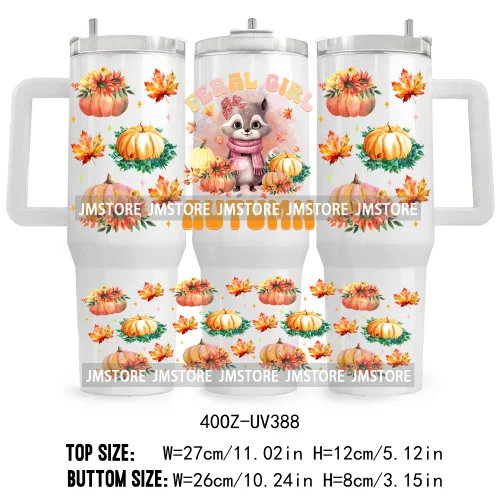 Fall Vibes Vintage Flowers UV DTF Tumbler Wrap Transfer Stickers Feral Girl Autumns Pumpkins 40OZ Wraps Waterproof Custom Labels