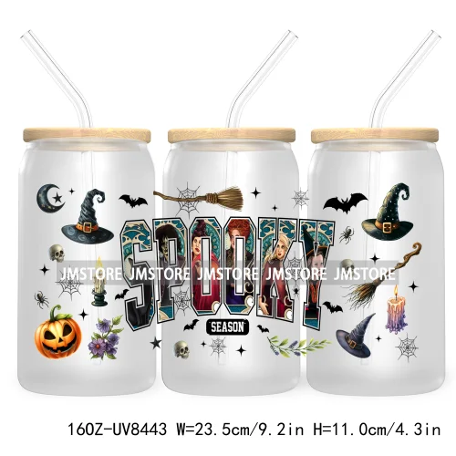 Cartoon Halloween Horror Friends UV DTF Sticker For 16OZ Libbey Glass Cup Can Wrap Transfer Stickers Custom Label DIY Logo Skull