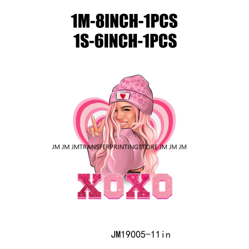 Fashion Pink Beautiful Girls Bichota XOXO Cupid Vibes Happy Valentines Day DTF Heat Transfer Stickers Ready To Press For Clothes