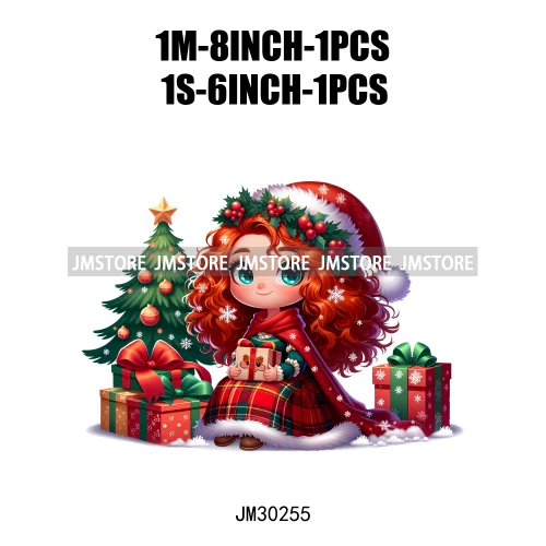 Cute Princess Red Ugly Sweater Cartoon Girls Friends Merry Christmas Iron On DTF Transfers Stickers Ready To Press For Clothing