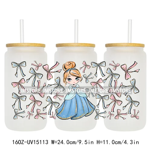 Coquette Bow Girly Princess Pumpkin Carriage UV DTF Stickers Ready to Transfer Cup Wrap Custom Labels For Libbey Can Glass Mugs