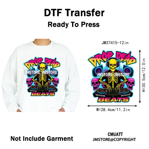 12in Dino Trucks Drip Or Die Skull Beats Graffiti Streetwear Man Design Iron on DTF Transfer Stickers Ready to Press for Clothes