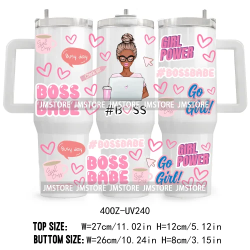 40OZ Tumbler Wrap Fashion Bossbabe Girl UV DTF Cup Wraps Transfer Stickers Custom Labels Durable Waterproof Logo Word Hard Lady