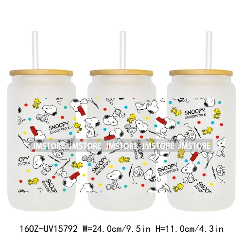 Cartoon Dogs Back To School UV DTF Wraps Transfer Sticker Selfadhesive Waterproof High Quality For 16OZ Libbey Glass Can Tumbler