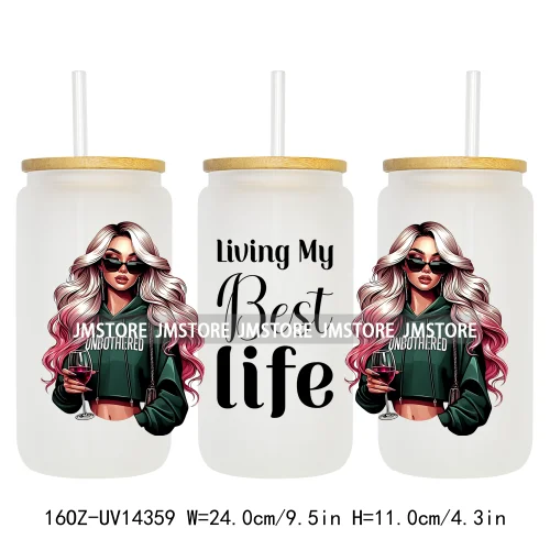 Fashion Girls Coffee Lover UV DTF Wraps Transfer Sticker Selfadhesive Waterproof High Quality For 16OZ Libbey Glass Can Tumbler