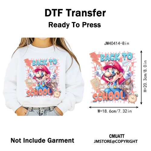 Colorful Checkered Cartoon First Day of School Design Kid Back To School Iron on DTF Transfer Sticker Ready to Press for Clothes