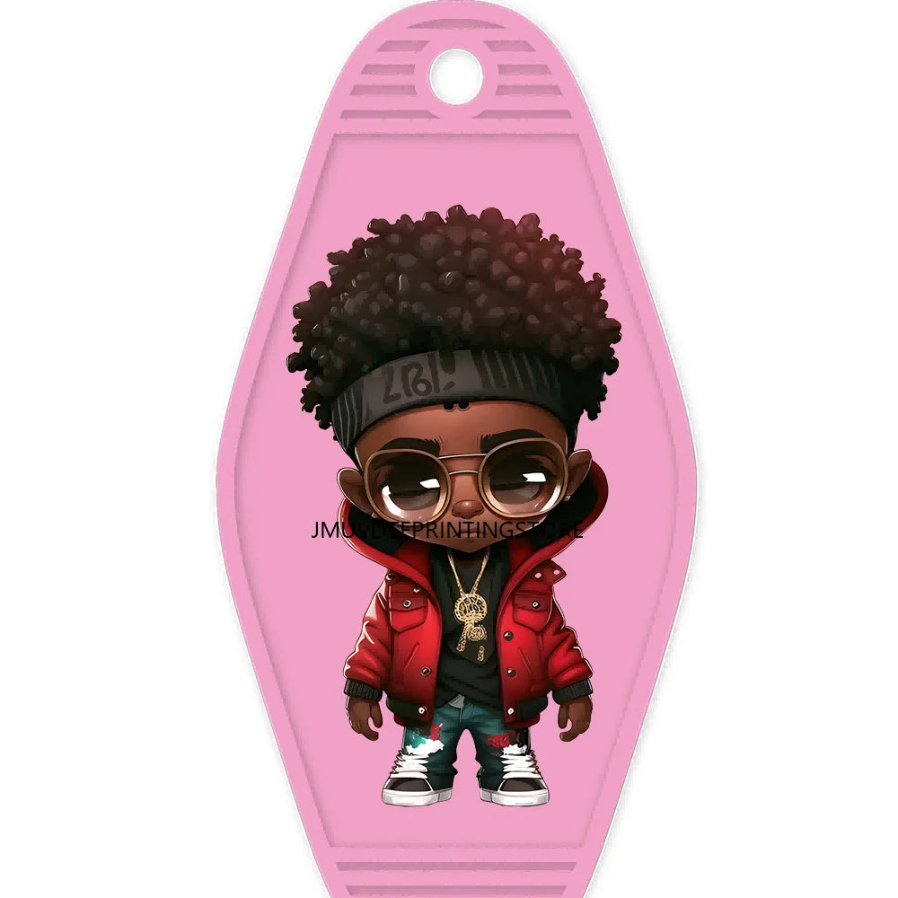 Cool Afro Boy Prince Magic High Quality WaterProof UV DTF Sticker For Motel Hotel Keychain Fashion Black Kids