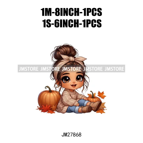 Cute Autumn Pumpkins Fall Vibes Laina Baby Hispanic Chibi Girls Logos DTF Iron On Transfer Stickers Ready To Press For T-shirts