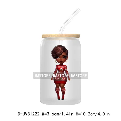 Afro Black Woman Christmas UV Sticker Decals For Libbey Cold Cups Mugs Tumbler Transfer Stickers Waterproof Labels Fashion Girls