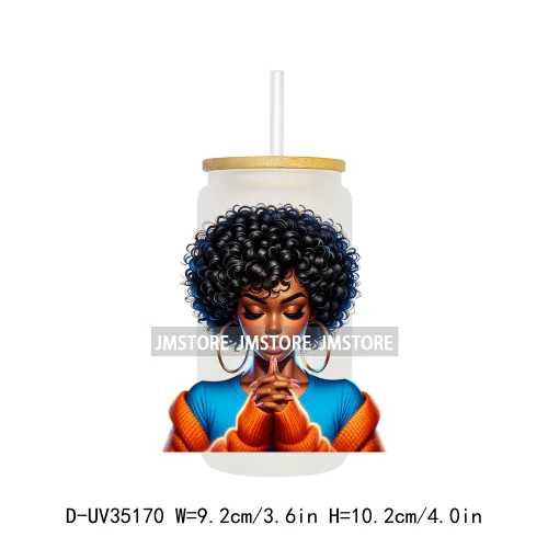 Black Girl Praying Faith Religious Woman UV Sticker Decals For Libbey Cold Cups Mugs Tumbler Transfer Stickers Waterproof Prints