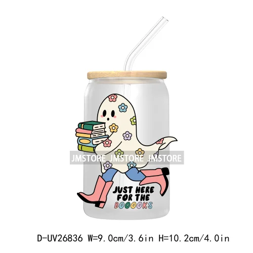 Spooky Halloween Book Club 16OZ UV DTF Cup Wrap Transfer Stickers Custom Labels Waterproof Logo For Libbey Glass Can Fall Season