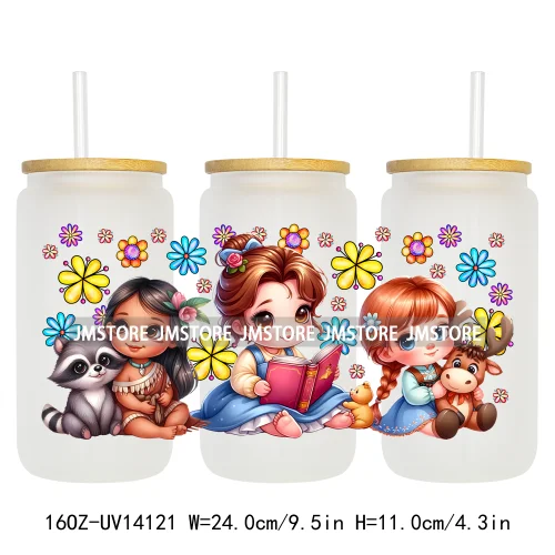 Cartoon Baby Princess Floral Flowers UV DTF Wraps Transfer Stickers Ready To Apply Waterproof For 16OZ Libbey Glass Can Tumblers