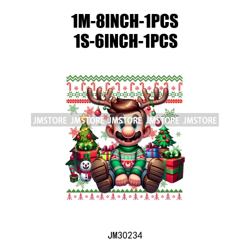 Cartoon Christmas Character Ugly Sweater Friends Deer Winter Holiday Gifts Iron On DTF Heat Press Transfers Stickers For Hoodies