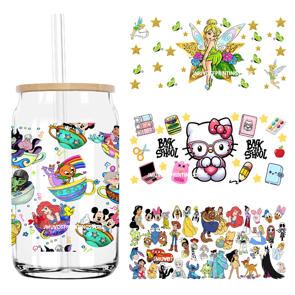 Cartoon Best Friends Princess 16OZ UV DTF Cup Wrap Transfer Stickers Custom Labels DIY Waterproof Logo For Libbey Glass Can Cat