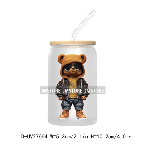 Hip Hop Urban Graffiti Teddy Bear UV DTF Transfer Stickers Decals For Libbey Cold Cups Mugs Tumbler Waterproof Trendy Bears Doll