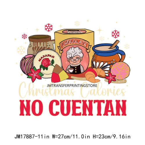 New Latin Culture Christmas Conchita It's Cold Outside No Dieta Season Calorias No Cuentan DTF Heat Transfer Sticker For Hoodies