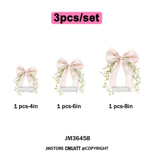 Pink Bow Silk Wedding Coquette Girl Ribbon Tied Printing Iron on DTF Thermal Transfers Stickers Ready to Press for Clothing Bags