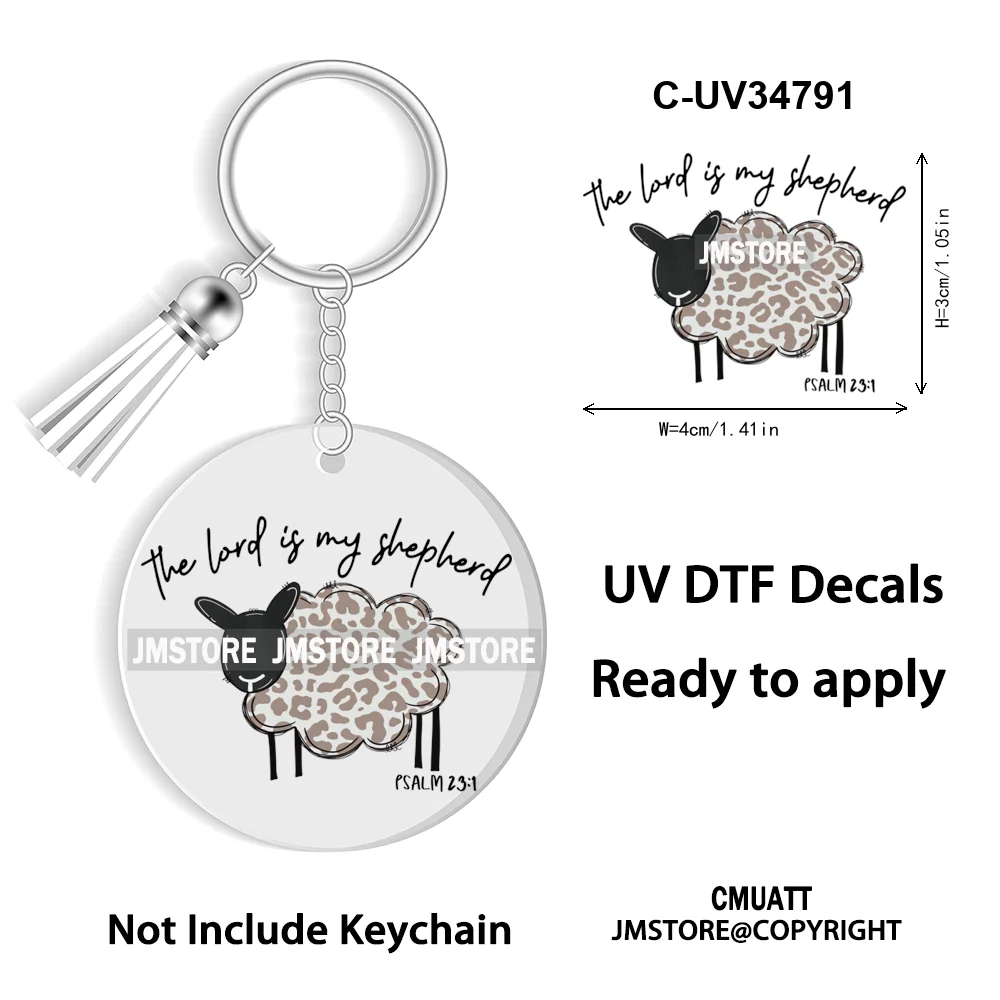 The Lord Is My Shepherd Christian Religious Easter Bible Verse Faith UV DTF Stickers For Round Circle Acrylic Keychain Keyring