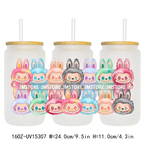 Coquette Bow Kids Cartoon Doll Characters UV DTF Cup Wraps Ready To Apply Waterproof Transfer Stickers For 16OZ Libbey Glass Can