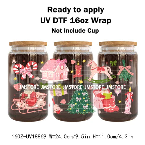 Funny Christmas Sweet Dessert UV DTF Cup Wrap Ready To Apply Transfer Sticker Waterproof 16OZ Tumbler Wraps For Libbey Glass Can