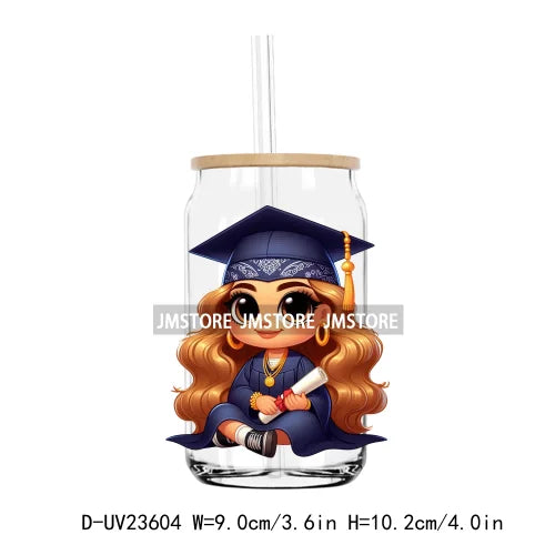 Chicano Graduation Chibi Education UV DTF Transfers Stickers Decals For Libbey Cold Cups Mugs Tumbler Waterproof DIY Craft Logo