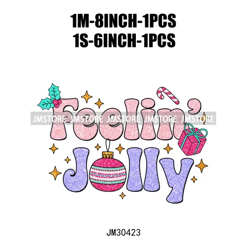 Colorful Holly Jolly Vibes Faux Glitter Christmas Santa Sleigh All Day Iron On DTF Transfers Stickers Ready To Press For Clothes