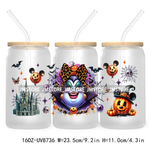 Halloween Leopard Cartoon Princess 16OZ UV DTF Cup Wrap Transfer Sticker Custom Labels Waterproof Logo For Libbey Glass Can Fall