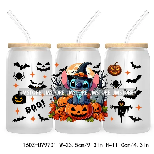 Halloween Spooky Bat Cartoon Character 16OZ UV DTF Cup Wrap Transfer Stickers Custom Labels Waterproof Logo For Libbey Glass Can